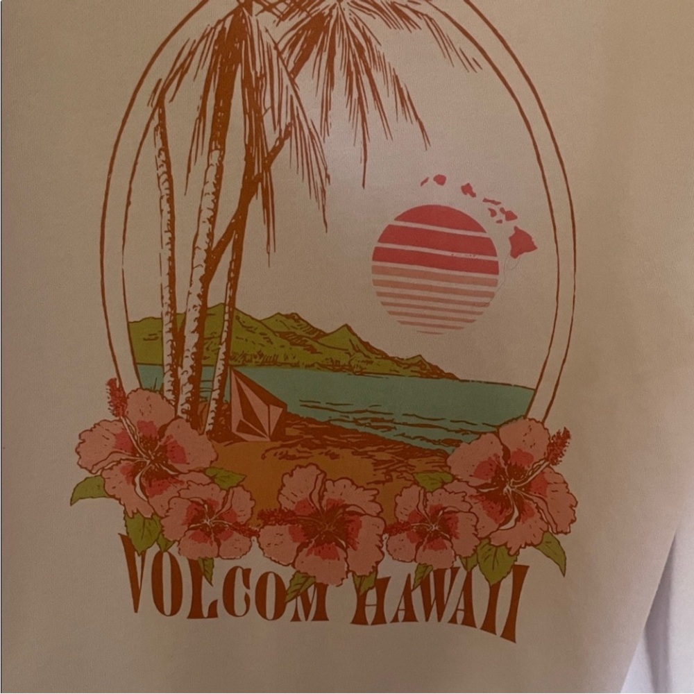 Volcom White Hoodie with Pink Tropical Graphic - Picture 2 of 5
